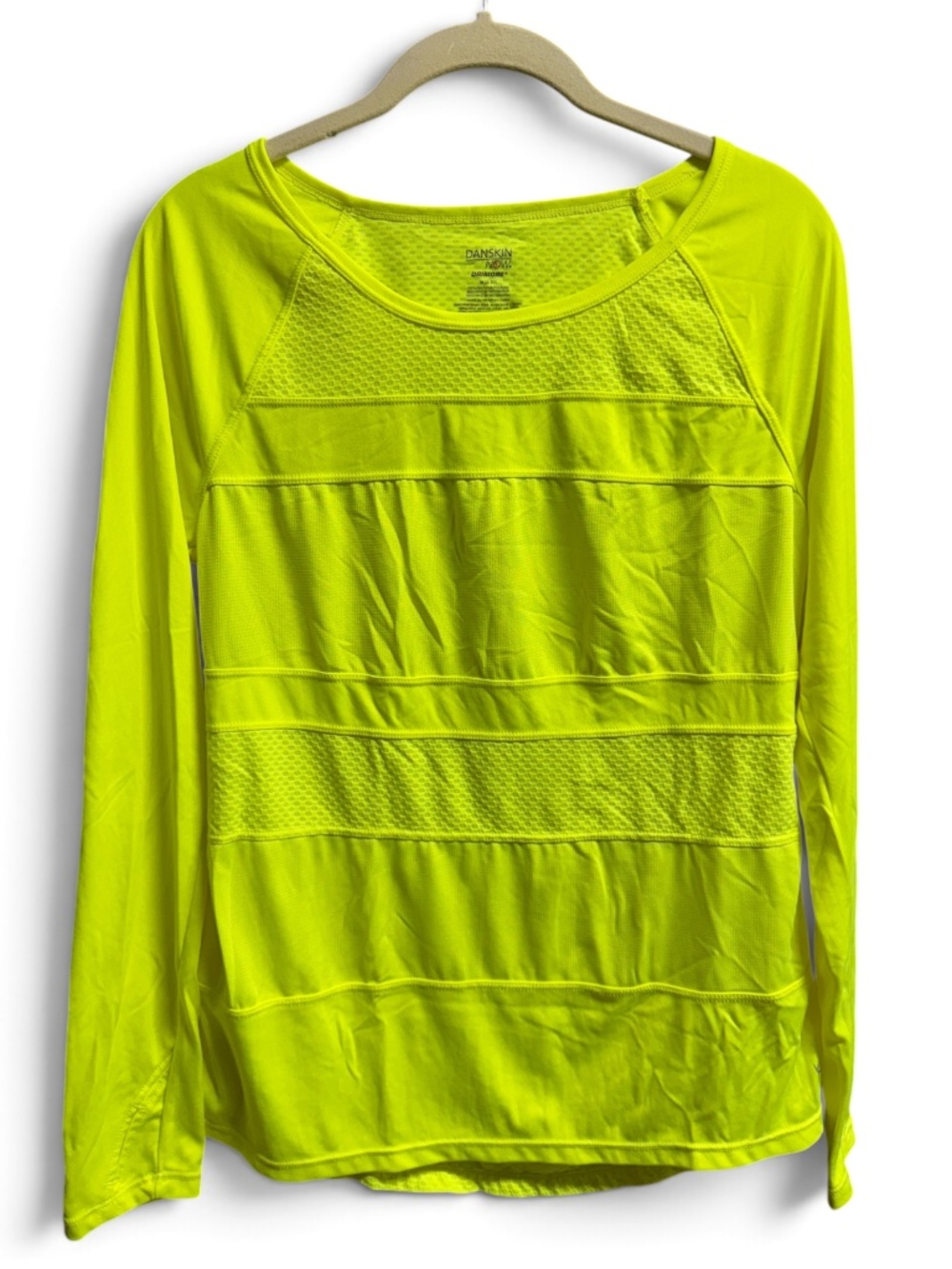 Danskin Now Dri-More Neon Yellow Running Top M Thumb Hole Sleeves